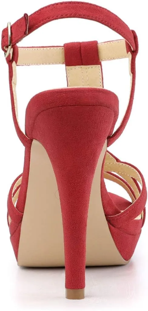Allegra K Women's T Strap Slingback Platform Stiletto Heel Sandals