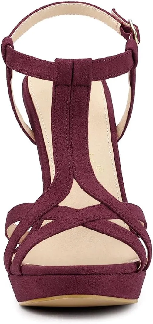Allegra K Women's T Strap Slingback Platform Stiletto Heel Sandals