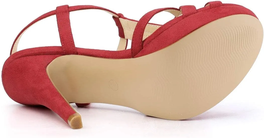 Allegra K Women's T Strap Slingback Platform Stiletto Heel Sandals