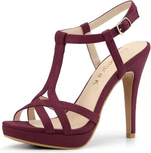 Allegra K Women's T Strap Slingback Platform Stiletto Heel Sandals