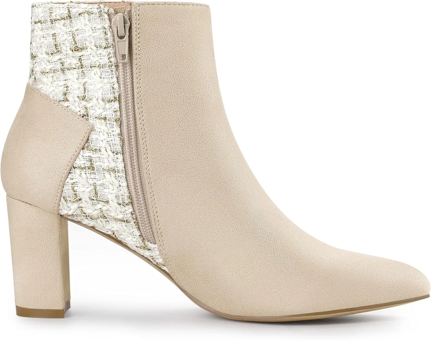 Allegra K Women's Tweed Plaid Heels Boot Bow Block Heels Ankle Boots