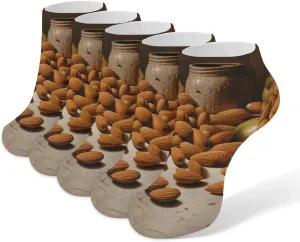 Almonds And Jars Ankle Socks for Men & Women, 5 Pairs Breathable Soft Low Cut Socks, Stretch Sweat Wicking Sox