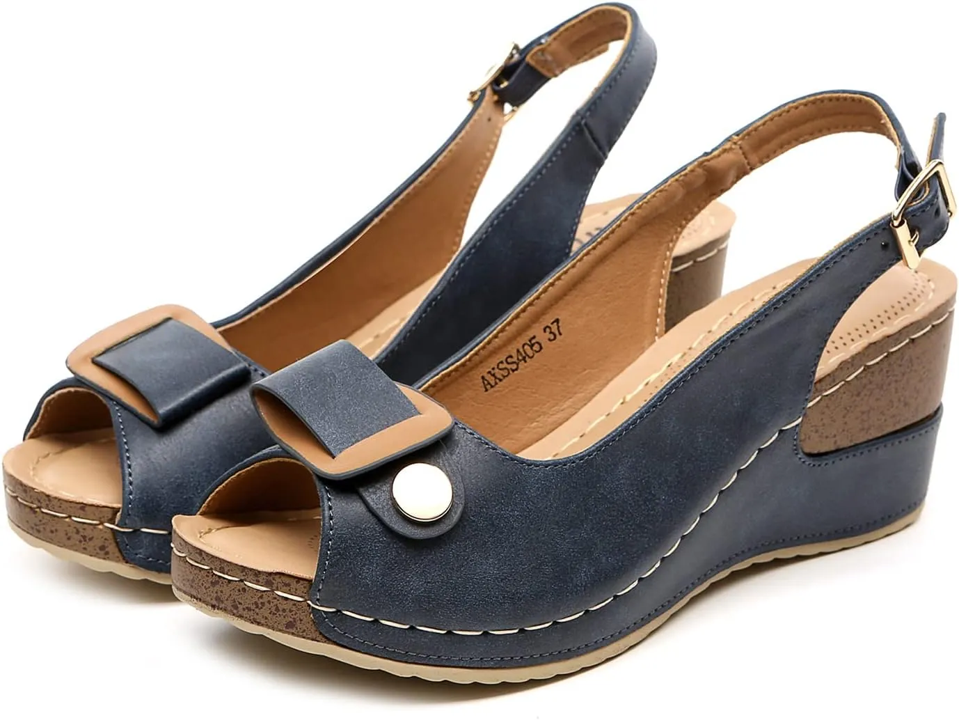 Altxic Women's Peep Toe Bow Hollow Out Slingback Platform Wedge Sandals