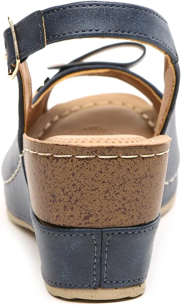 Altxic Women's Peep Toe Bow Hollow Out Slingback Platform Wedge Sandals