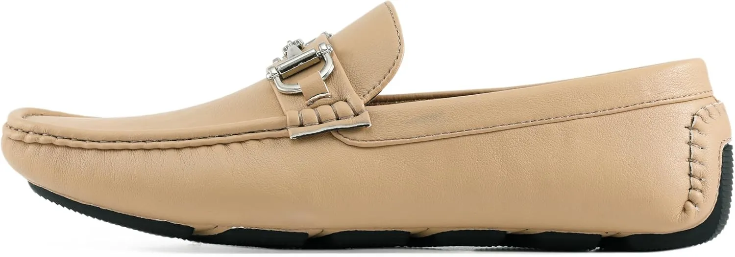 Amali Walken Men's Casual Slip-On Loafers, Driving Moccasin Shoes for Men with Silver Buckle, Available in Plush Microfiber and PU Leather
