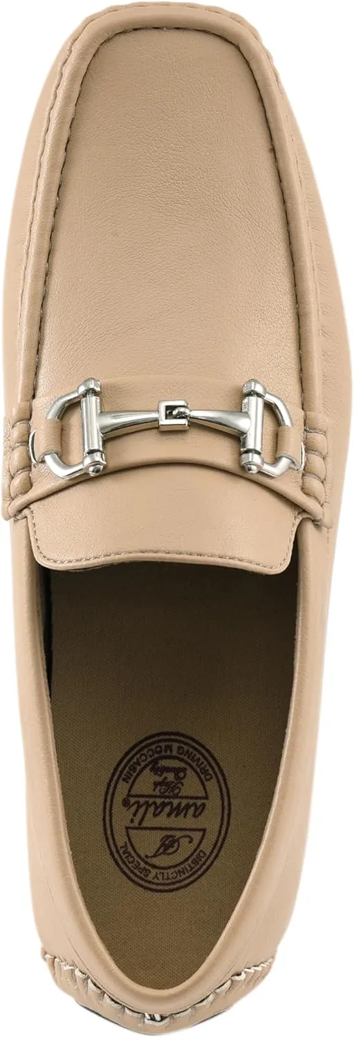 Amali Walken Men's Casual Slip-On Loafers, Driving Moccasin Shoes for Men with Silver Buckle, Available in Plush Microfiber and PU Leather