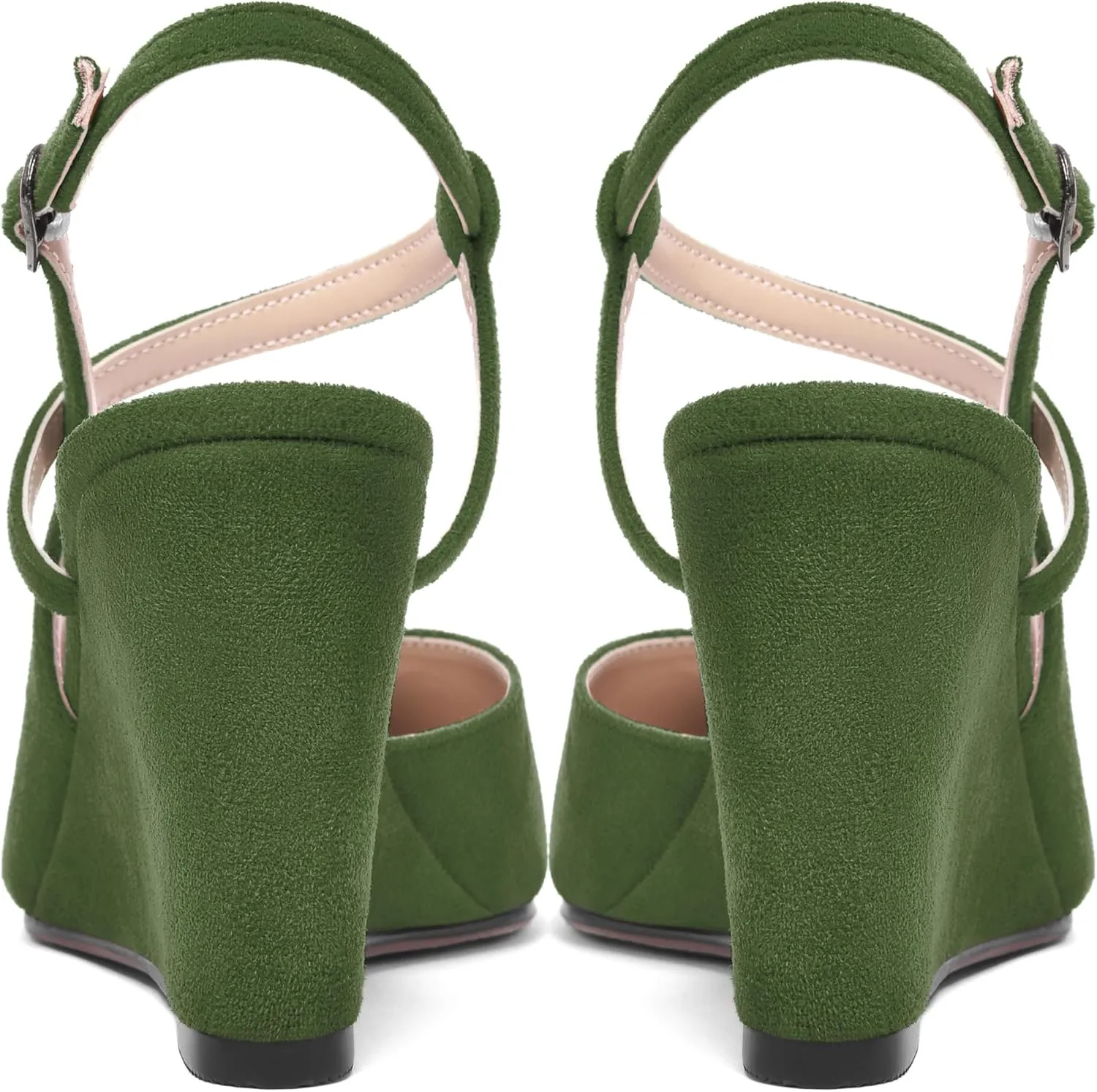 AMBELIGHT Womens Solid Pointed Toe Buckle Bridal Ankle Strap Sexy Suede Wedge High Heel Pumps Shoes 3.3 Inch
