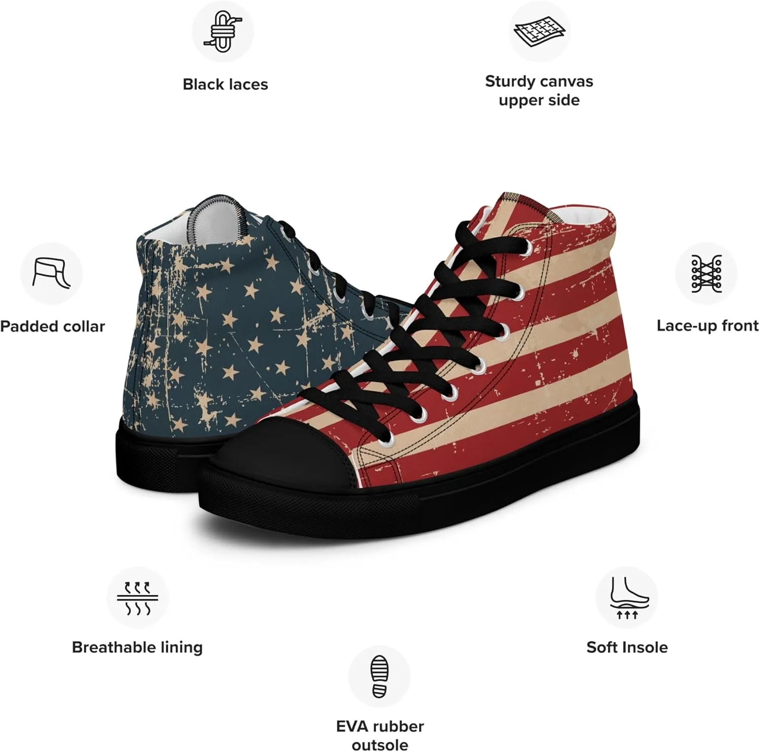 American Flag Men's High-Top Canvas Sneakers