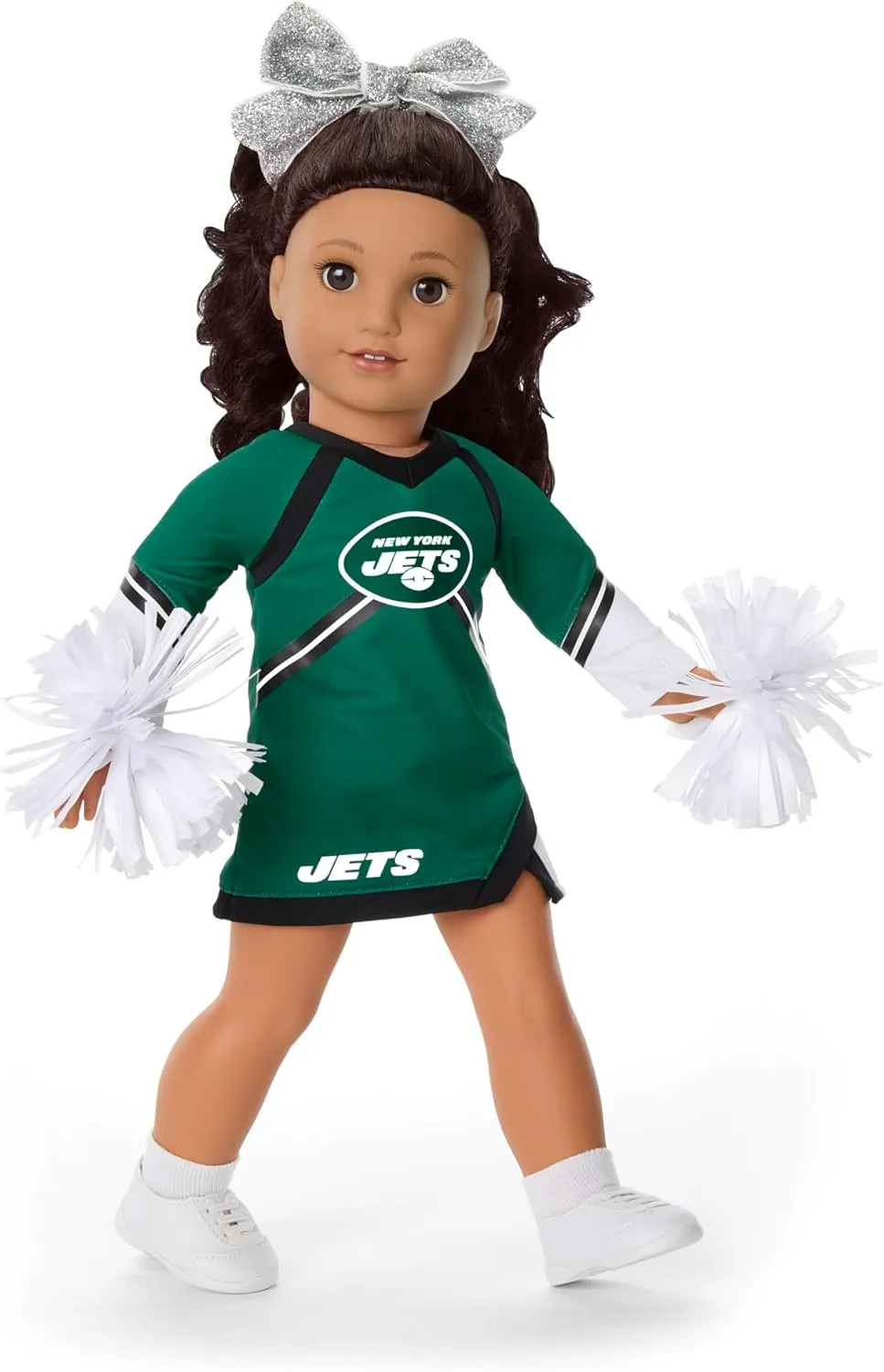 American Girl New York Jets Cheer Uniform 18 inch Doll Clothes with Pom Poms, Green and Black, 5 pcs, Ages 6 