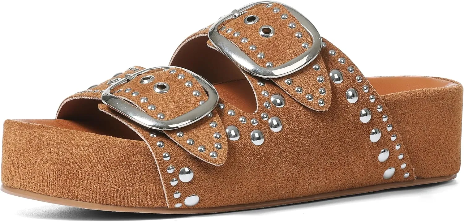 AMINUGAL Flat Sandals for Women Dressy Summer Raffia Platform Sandals Women Beach Platform Slides for Women Open Toe Straw Woven Sandals Women Buckle Womens Flat Sandals
