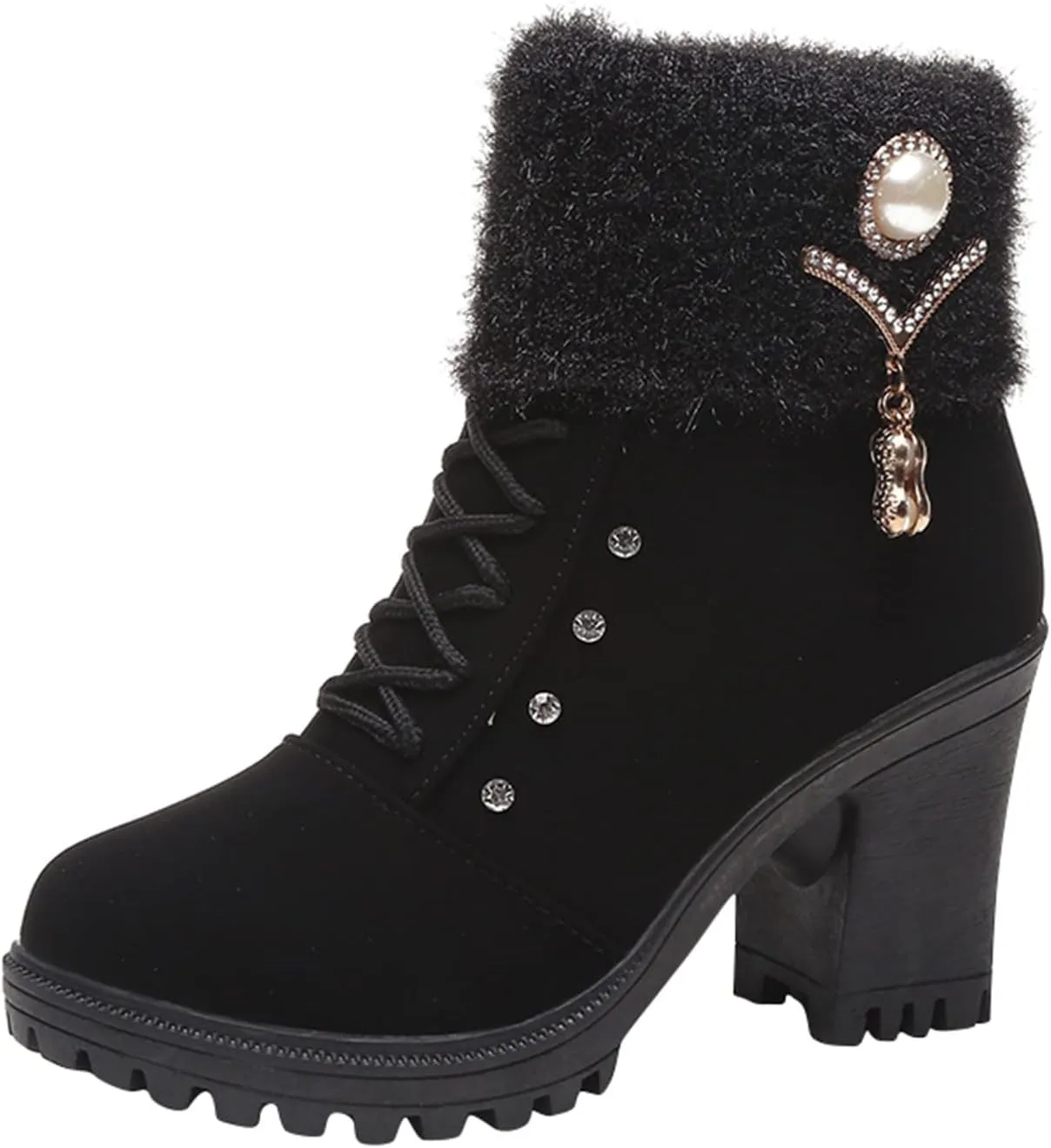 Aniywn Ankle Boots,Women Winter Chunky High Heels Boots Fall Combat Lace Up Booties Platform Shoes