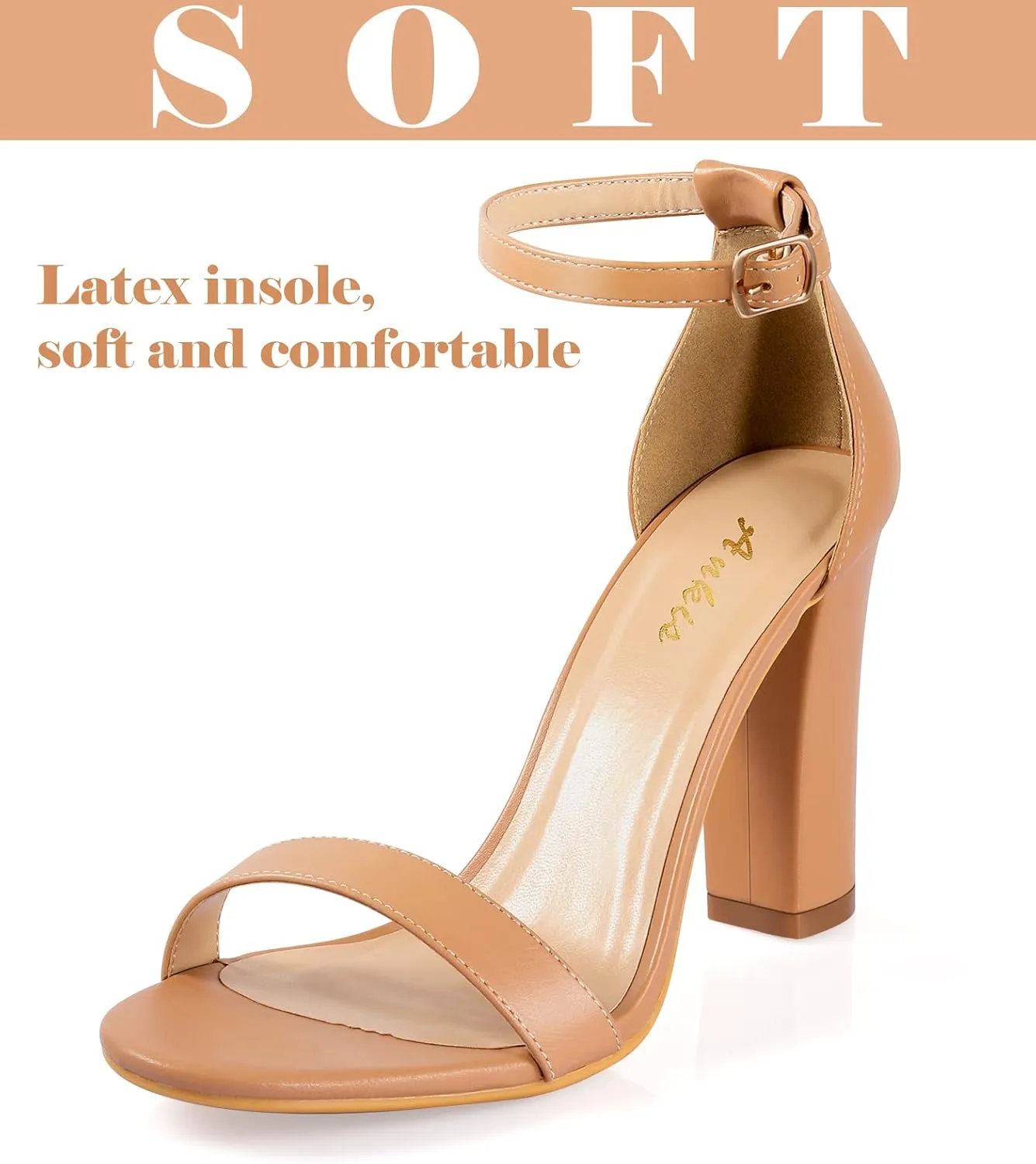 Ankis Nude Black Silver Clear Heels for Women Open Toe Ankle Strap Chunky Heel Pump Sandals Party Wedding Strappy Buckle Sandals Standard Size 4 Inches Tall Thick Heel Design