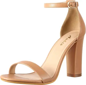 Ankis Nude Black Silver Clear Heels for Women Open Toe Ankle Strap Chunky Heel Pump Sandals Party Wedding Strappy Buckle Sandals Standard Size 4 Inches Tall Thick Heel Design