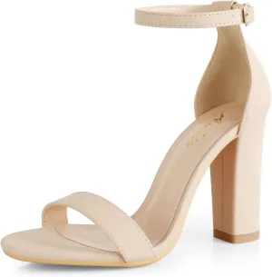 Ankis Nude Black Silver Clear Heels for Women Open Toe Ankle Strap Chunky Heel Pump Sandals Party Wedding Strappy Buckle Sandals Standard Size 4 Inches Tall Thick Heel Design