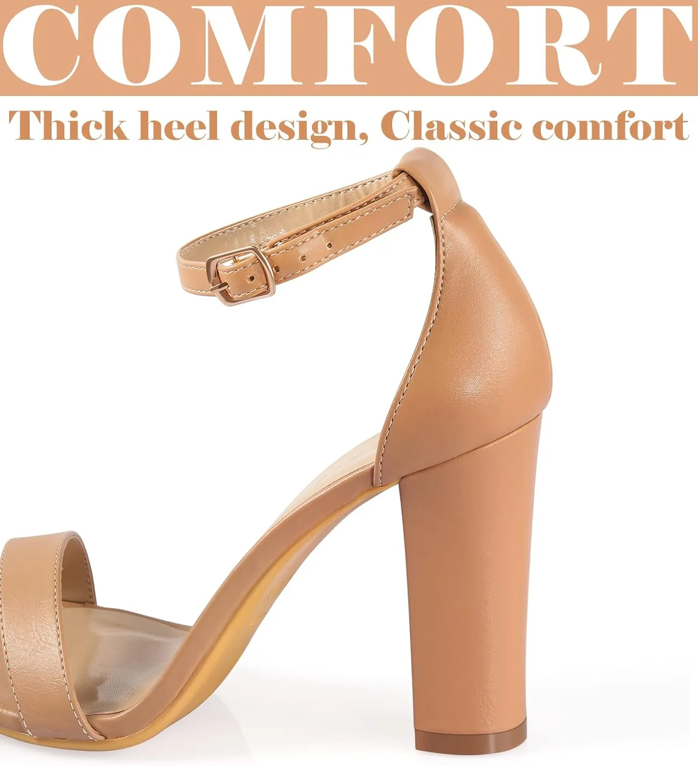 Ankis Nude Black Silver Clear Heels for Women Open Toe Ankle Strap Chunky Heel Pump Sandals Party Wedding Strappy Buckle Sandals Standard Size 4 Inches Tall Thick Heel Design