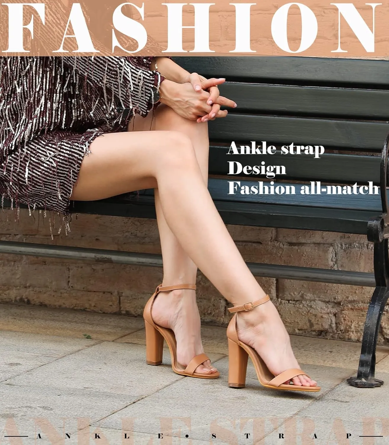 Ankis Nude Black Silver Clear Heels for Women Open Toe Ankle Strap Chunky Heel Pump Sandals Party Wedding Strappy Buckle Sandals Standard Size 4 Inches Tall Thick Heel Design