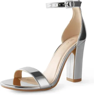 Ankis Nude Black White Heels for Women Open Toe Ankle Strap High Heel Sandals Party Wedding Strappy Buckle Sandals Standard Size 4 Inches Tall High Heel Design