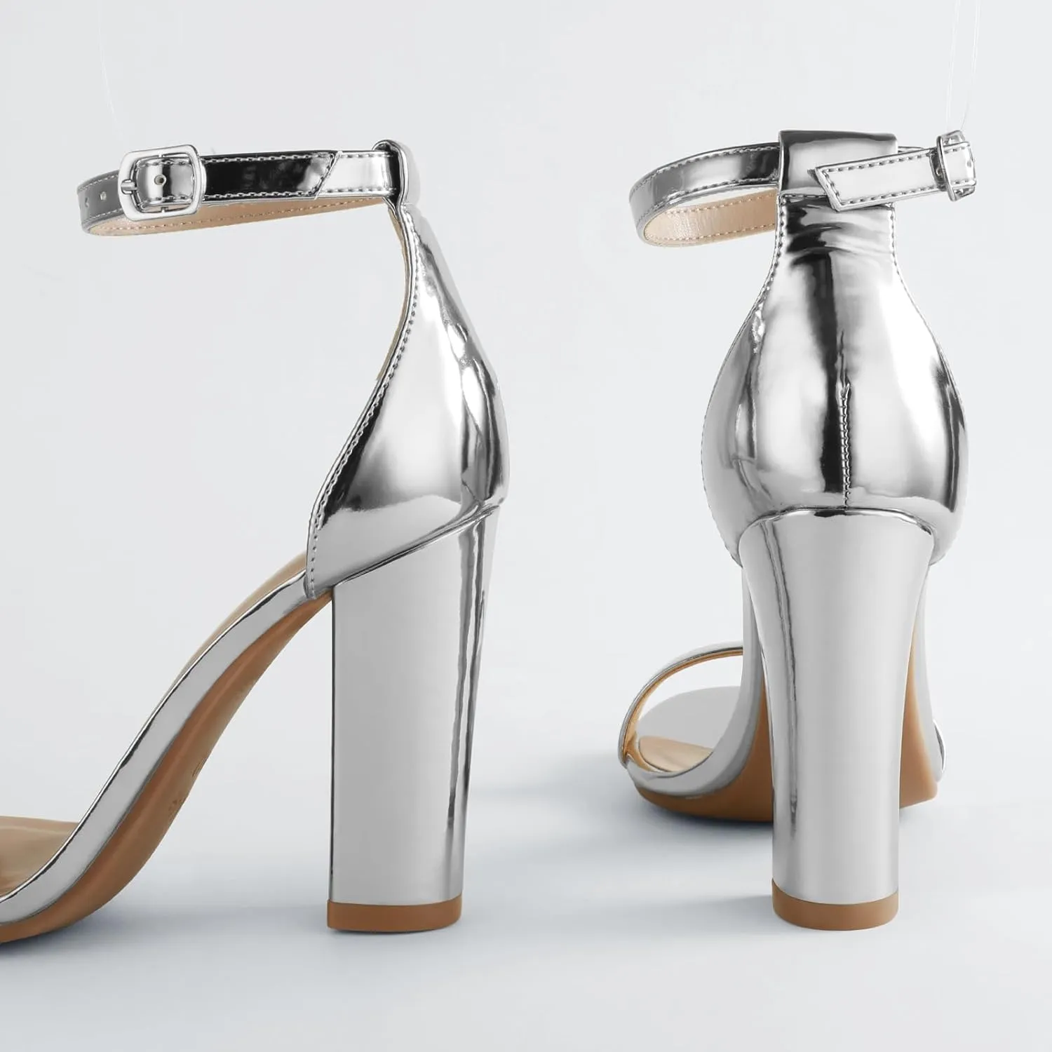 Ankis Nude Black White Heels for Women Open Toe Ankle Strap High Heel Sandals Party Wedding Strappy Buckle Sandals Standard Size 4 Inches Tall High Heel Design