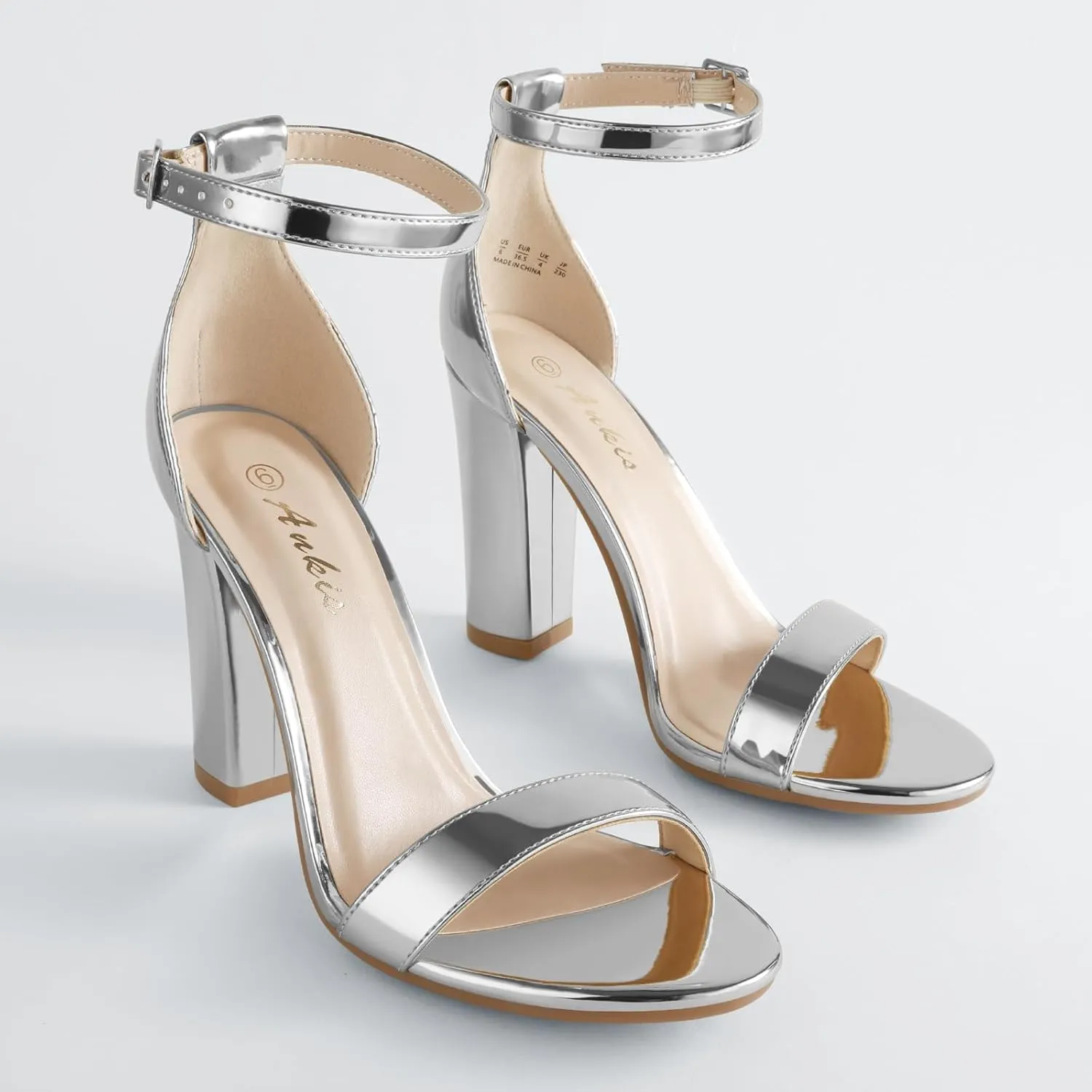 Ankis Nude Black White Heels for Women Open Toe Ankle Strap High Heel Sandals Party Wedding Strappy Buckle Sandals Standard Size 4 Inches Tall High Heel Design