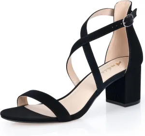 Ankis Silver Gold Nude Black White 2.25Inches Strappy Block Heels Comfy Grace Sandals Open Toe Chunky Dress Wedding Party Prom Heels with Adjustable Cross Strap