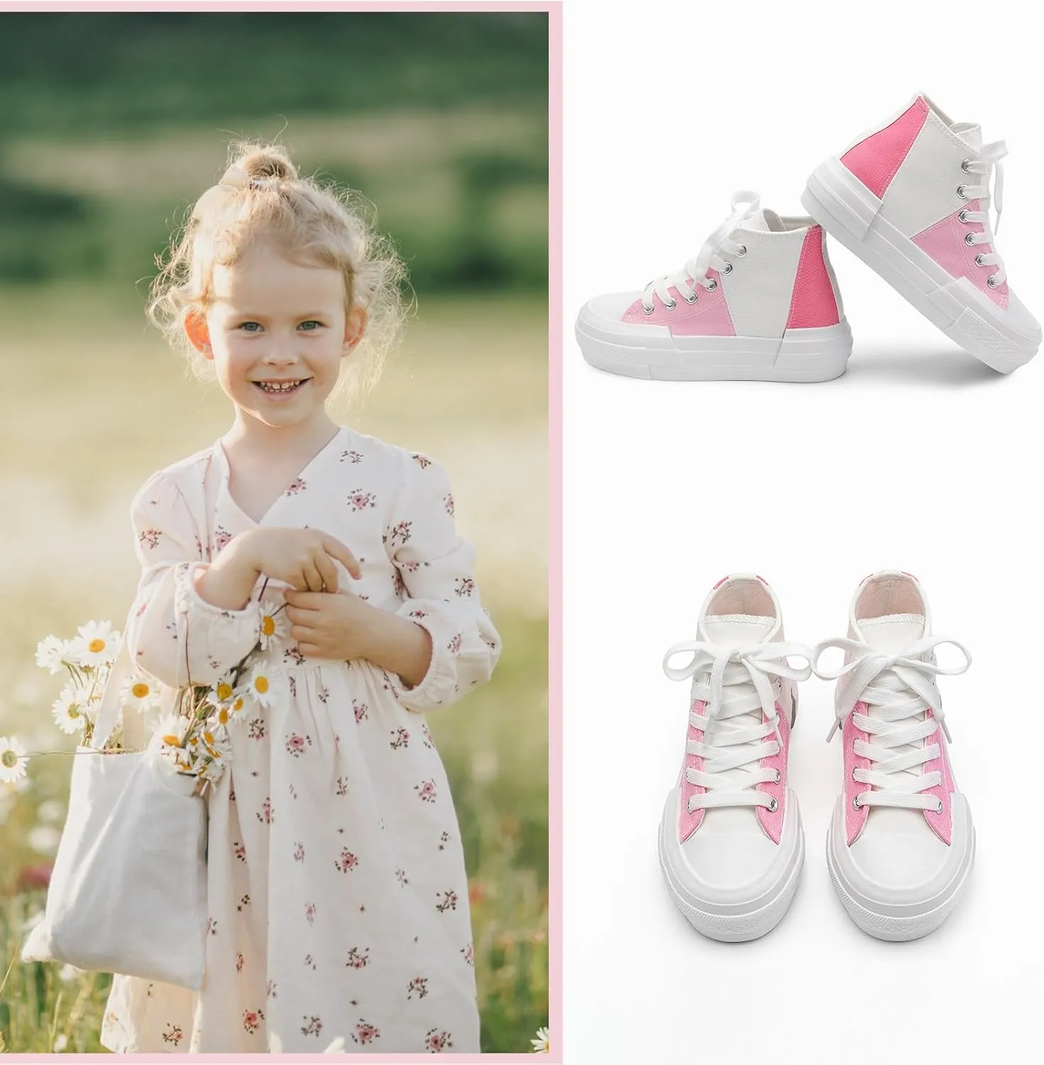 ANTLULU Girls’ Platform Canvas Shoes Low Top and High Top Canvas Sneakers Lace-up Fashion Casual Shoes for Girls