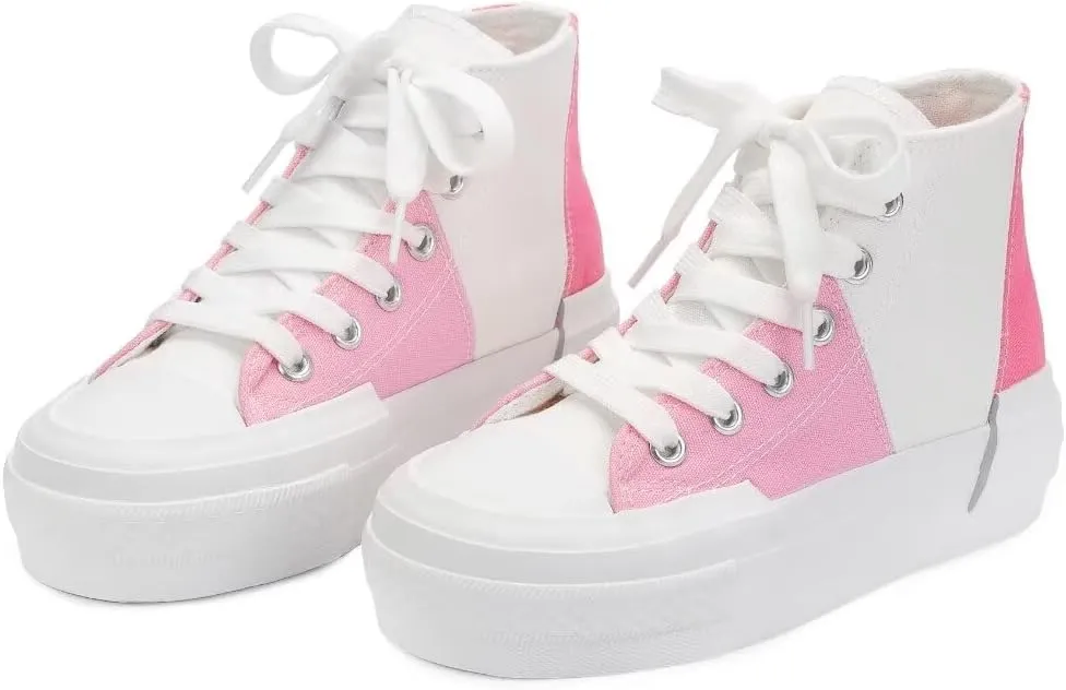 ANTLULU Girls’ Platform Canvas Shoes Low Top and High Top Canvas Sneakers Lace-up Fashion Casual Shoes for Girls