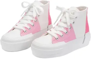 ANTLULU Girls’ Platform Canvas Shoes Low Top and High Top Canvas Sneakers Lace-up Fashion Casual Shoes for Girls