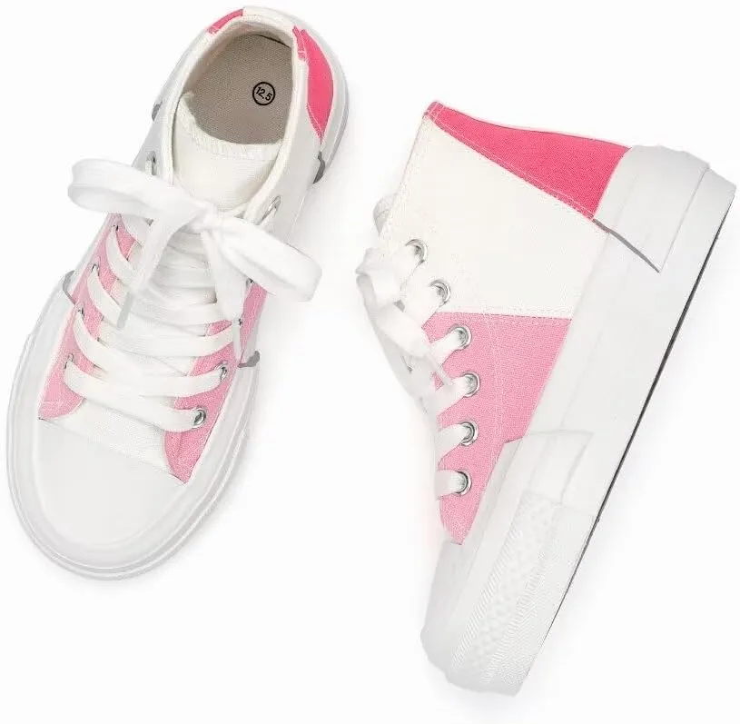 ANTLULU Girls’ Platform Canvas Shoes Low Top and High Top Canvas Sneakers Lace-up Fashion Casual Shoes for Girls