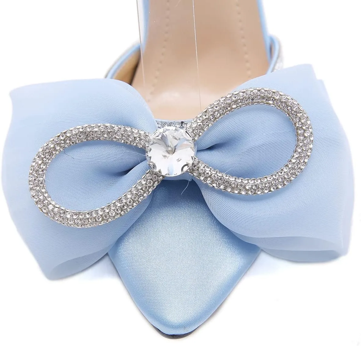 Arqa Pumps for Women Rhinestone Ankle Strap Sandals Clear Heel Satin Stiletto Dress Slingback Shoes