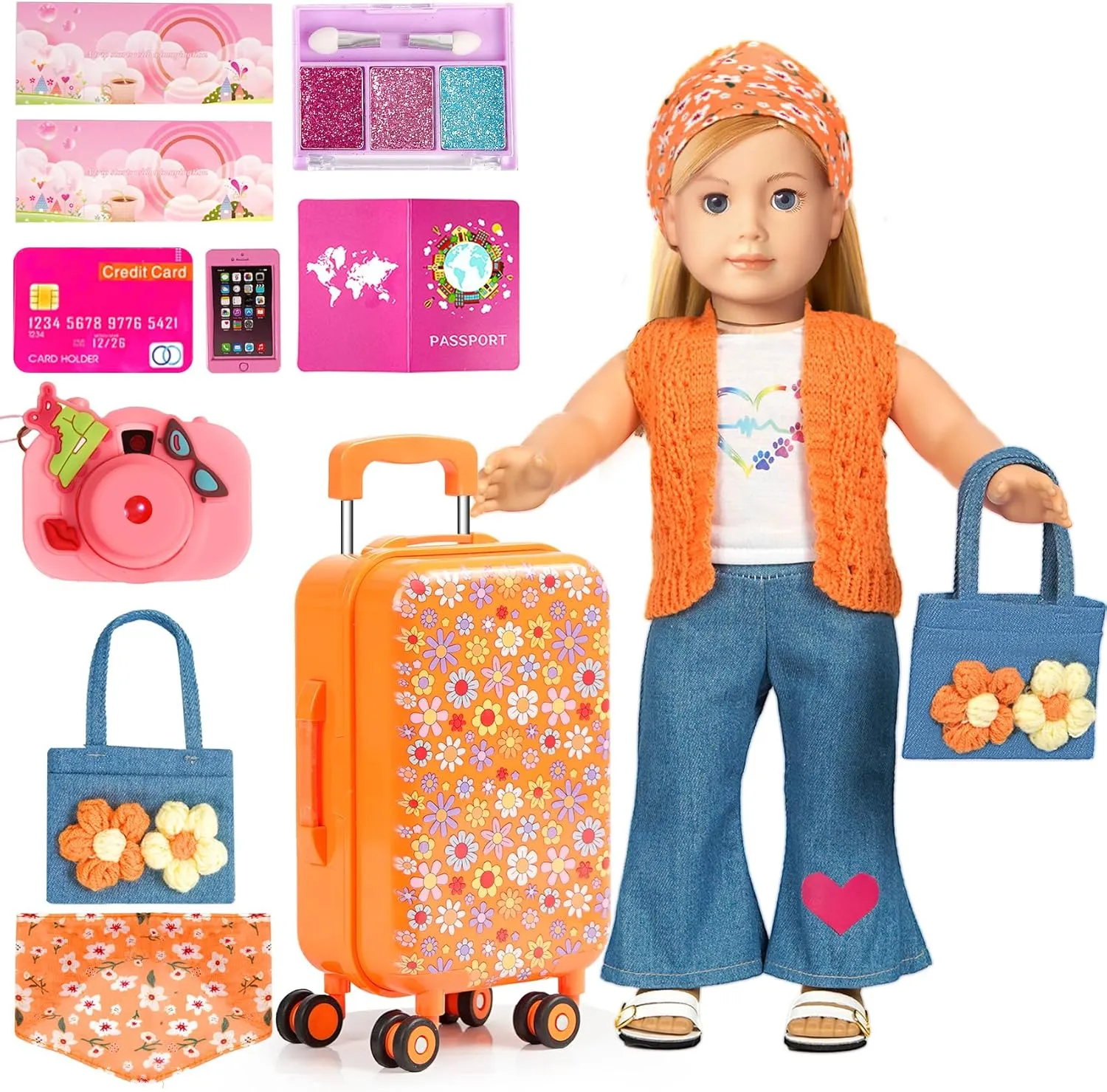 ARTST 18 Inch Girl Doll Accessories American Doll Clothes-Christmas Costume Suitcase Toys Set for 3-10 Girls(NO Doll)