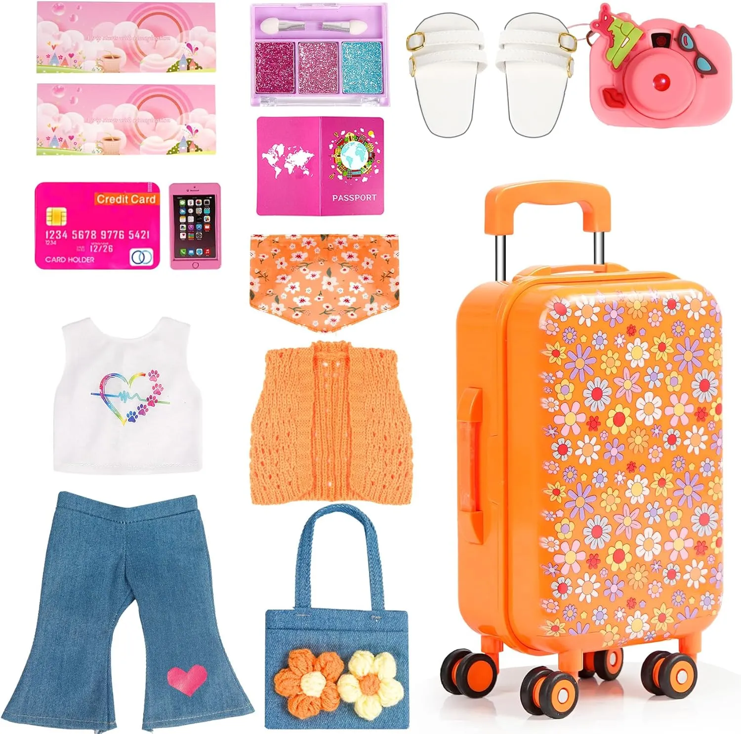 ARTST 18 Inch Girl Doll Accessories American Doll Clothes-Christmas Costume Suitcase Toys Set for 3-10 Girls(NO Doll)
