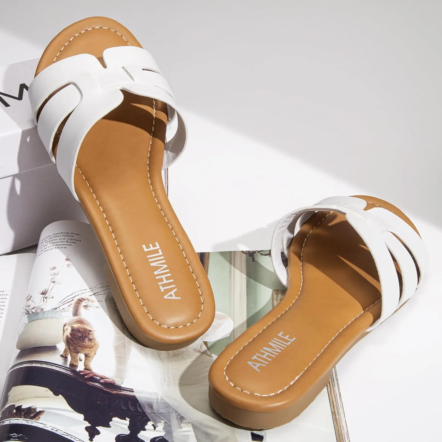 ATHMILE Sandals for Women 2025 Vacation Womens Sandals Dressy Summer Flats Sandals Women Slides for Party Wedding Beach