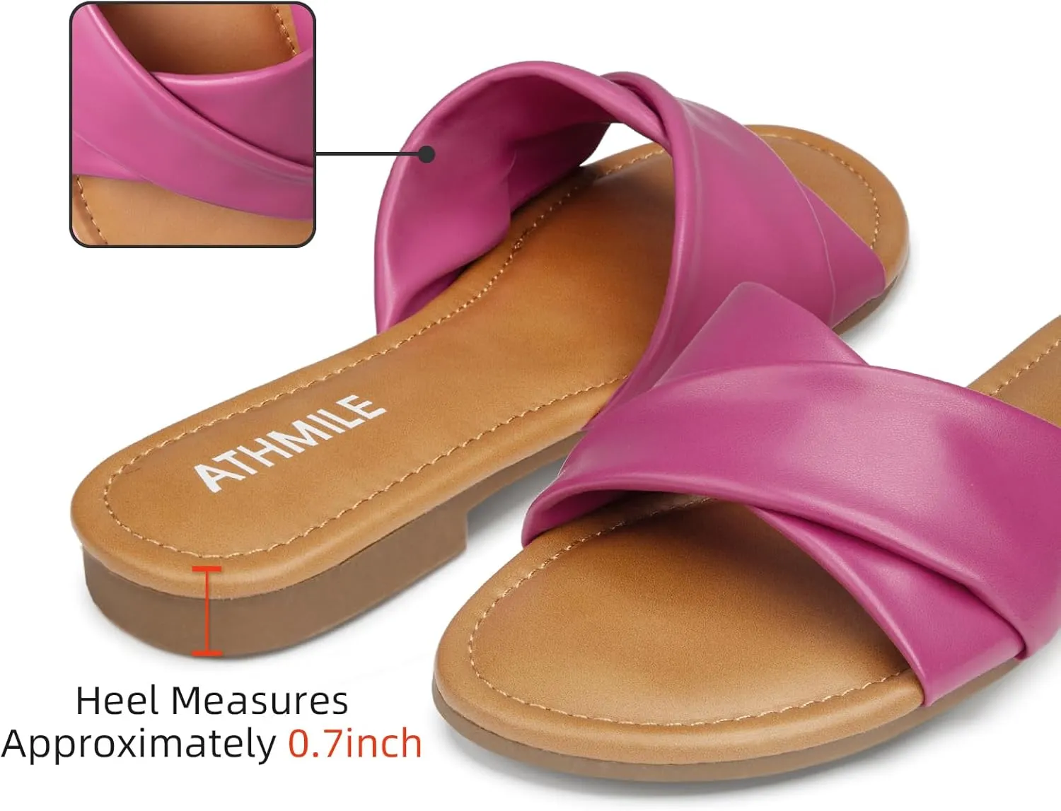 ATHMILE Sandals Women Dressy Summer Flat Comfortable Fashion Beach Cute Ladies Slides Leather Casual Dress Women's Sandals 2025 Size 6-11