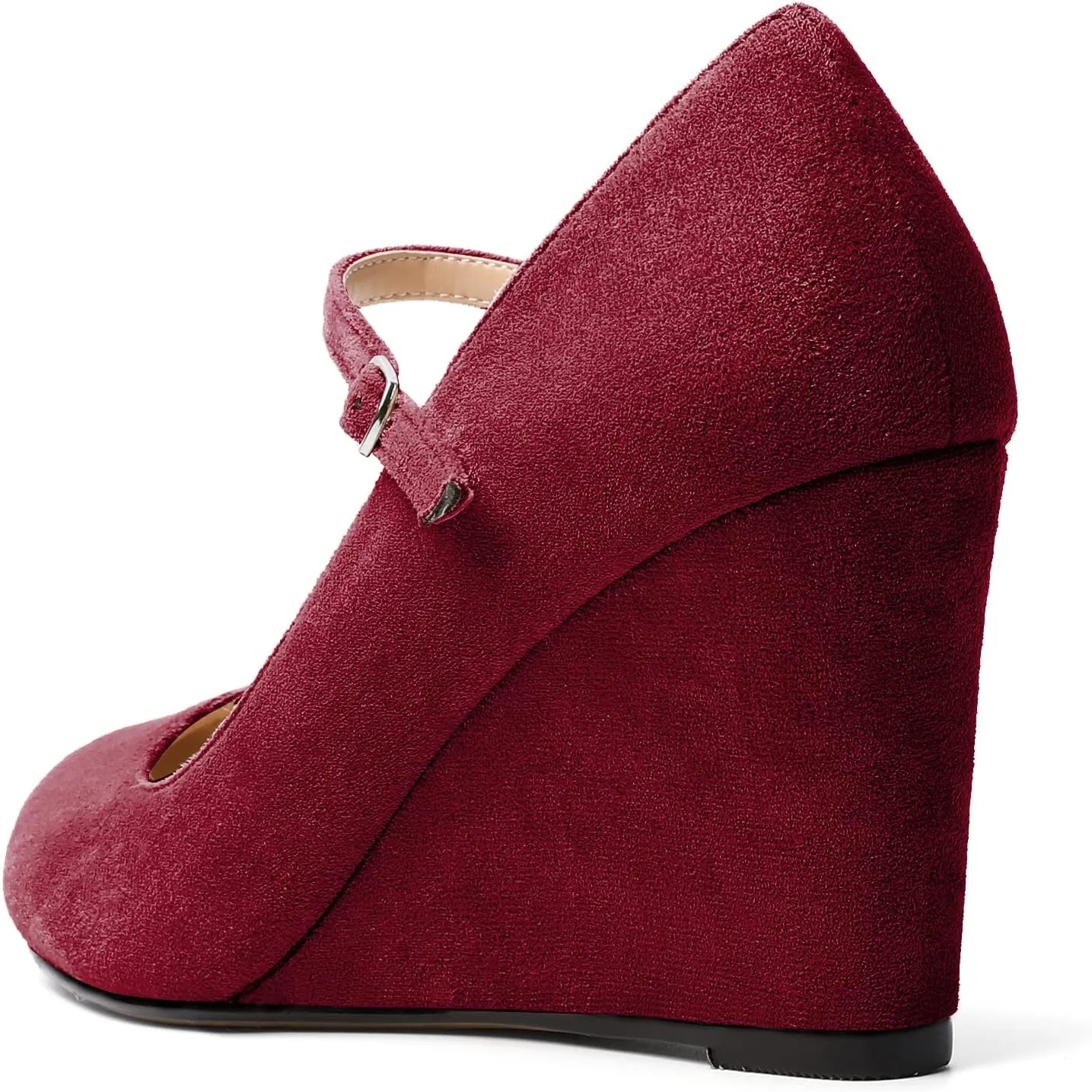 AUMOTED Women Wedge Round Toe Pumps High Heels Mary Jane Ankle Strap with Adjustable Buckle Wedding Party Dress Shoes 3.4 Inches