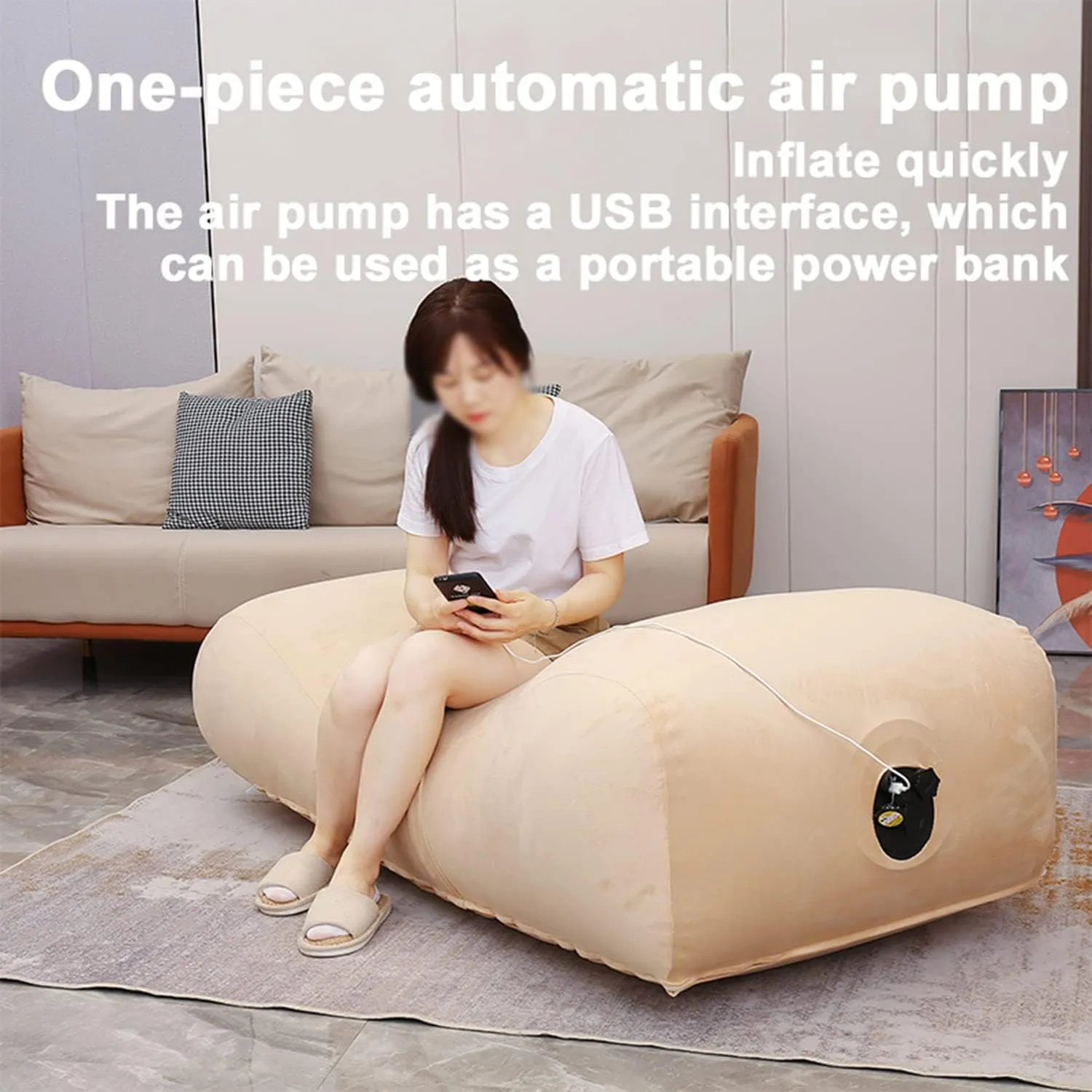 Automatic Inflatable Lounger Air Sofa Inflatable Chair for Adults Waterproof & Anti-Air Leaking, Hammock Air Chair for Outdoor Camping Beach Traveling,Khaki