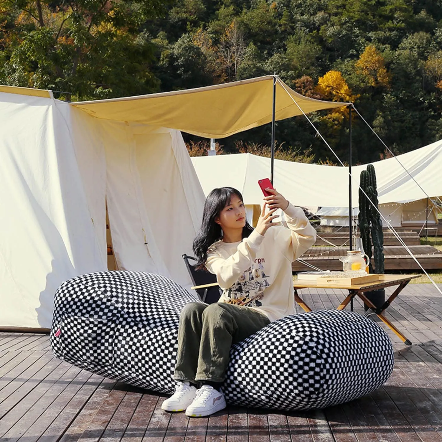 Automatic Inflatable Lounger Air Sofa Inflatable Chair for Adults Waterproof & Anti-Air Leaking, Hammock Air Chair for Outdoor Camping Beach Traveling,Khaki