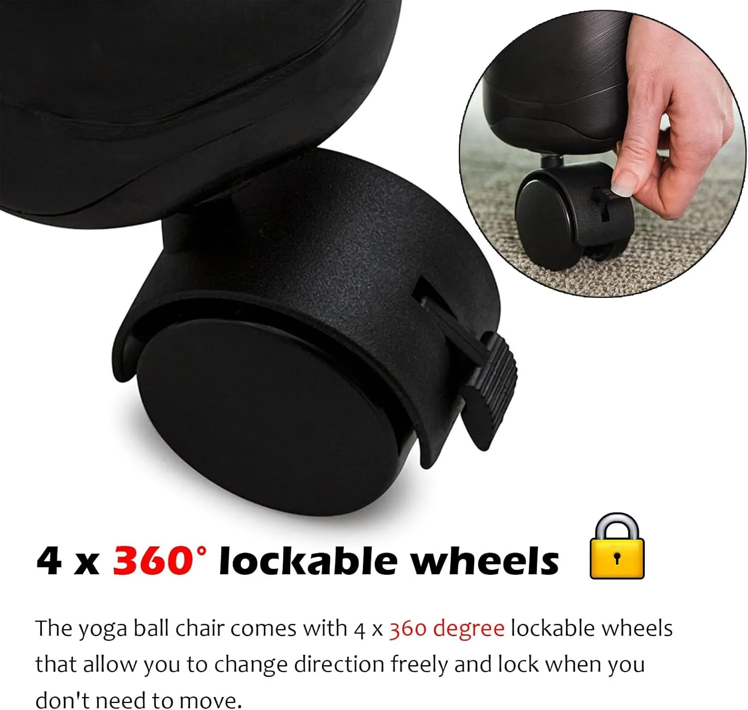 Ball Chair with Back Support, Yoga Ball Seat for Office Chair with 4 Lockable Wheels/Foot Pump, Balance Balls Chairs for Corrective Sitting/Rehabilitative(Yoga Ball - Green)