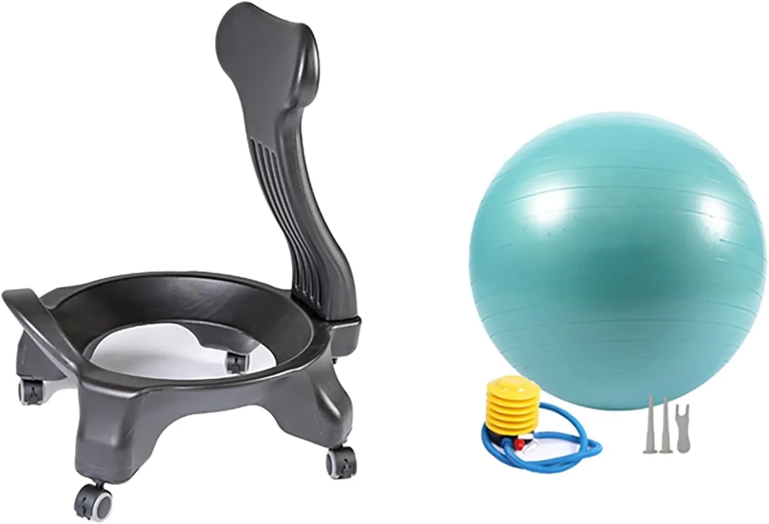 Ball Chair with Back Support, Yoga Ball Seat for Office Chair with 4 Lockable Wheels/Foot Pump, Balance Balls Chairs for Corrective Sitting/Rehabilitative(Yoga Ball - Green)