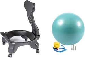 Ball Chair with Back Support, Yoga Ball Seat for Office Chair with 4 Lockable Wheels/Foot Pump, Balance Balls Chairs for Corrective Sitting/Rehabilitative(Yoga Ball - Green)