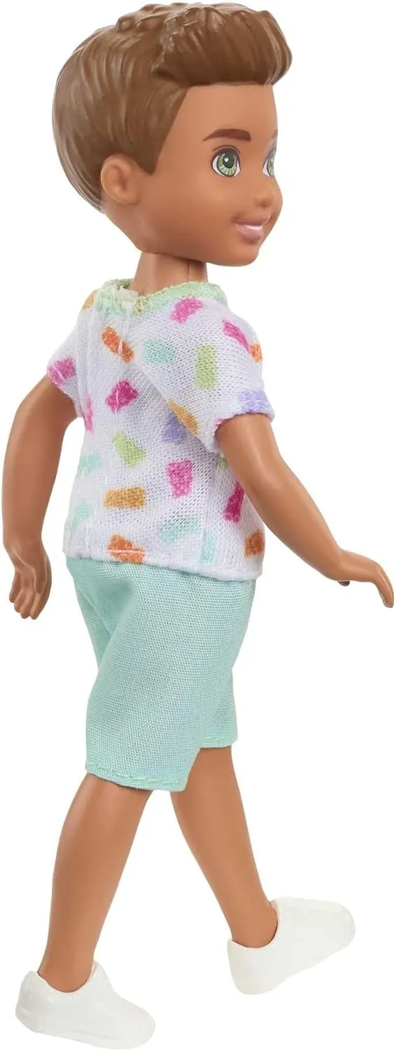 Barbie Chelsea Doll, Small Boy Doll with Brown Hair & Blue Eyes Wearing Gummy Bear T-shirt, Shorts & Shoes