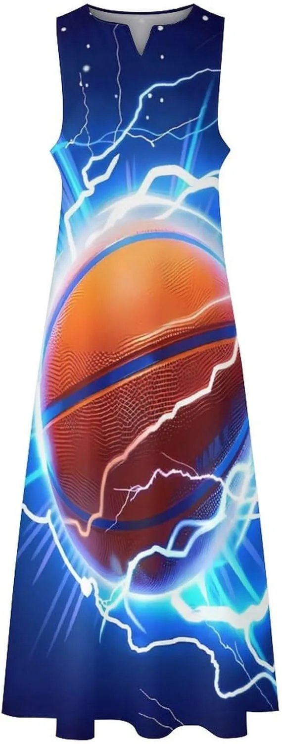 Basketball Thunder Women's Casual Maxi Dress Sleeveless Summer Beach Long Sundress
