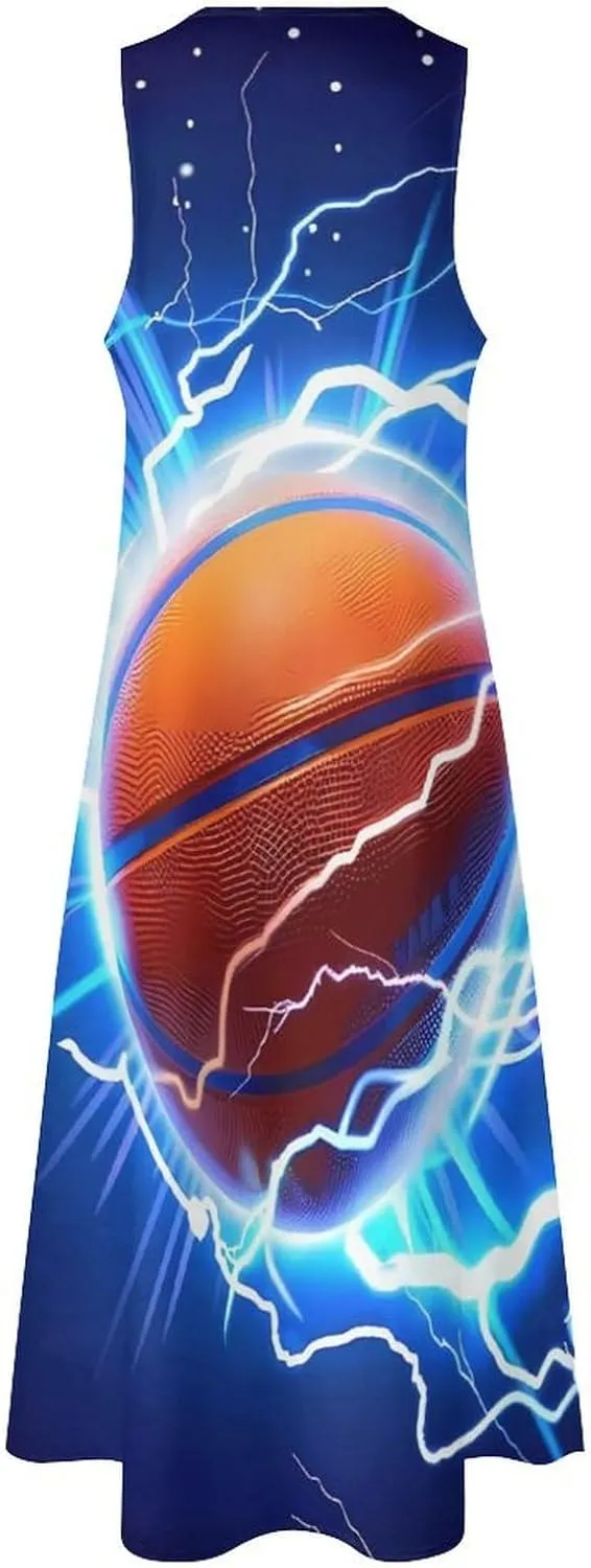 Basketball Thunder Women's Casual Maxi Dress Sleeveless Summer Beach Long Sundress