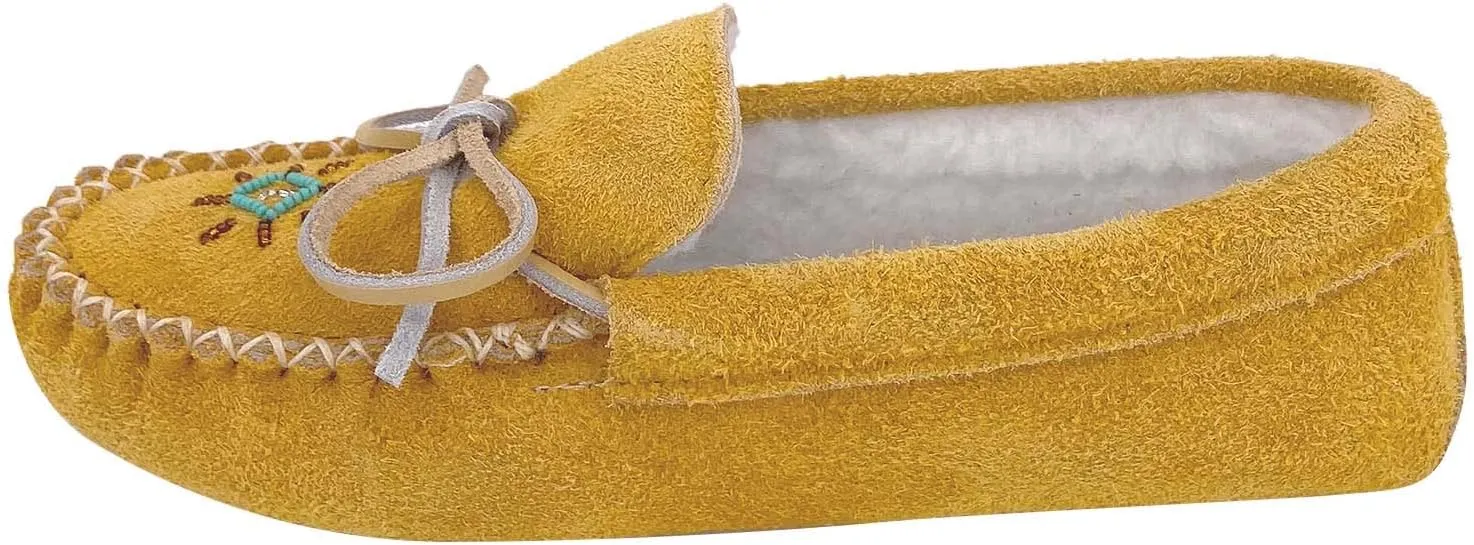 Bastien Industries Lined Women's Moose Suede Leather Beaded Moccasin Slippers