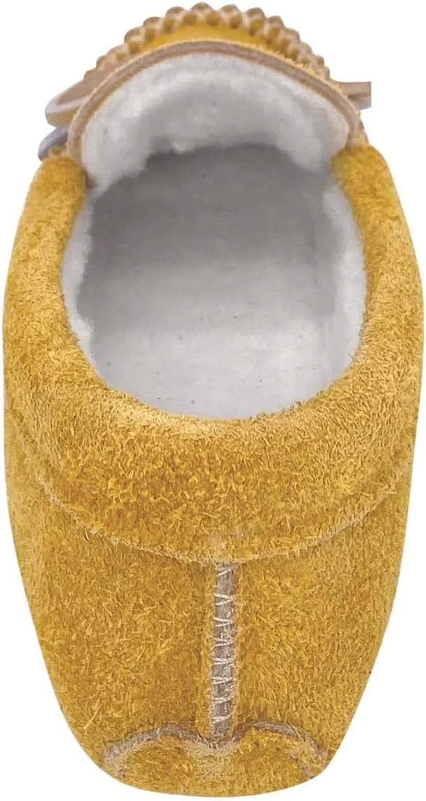 Bastien Industries Lined Women's Moose Suede Leather Beaded Moccasin Slippers