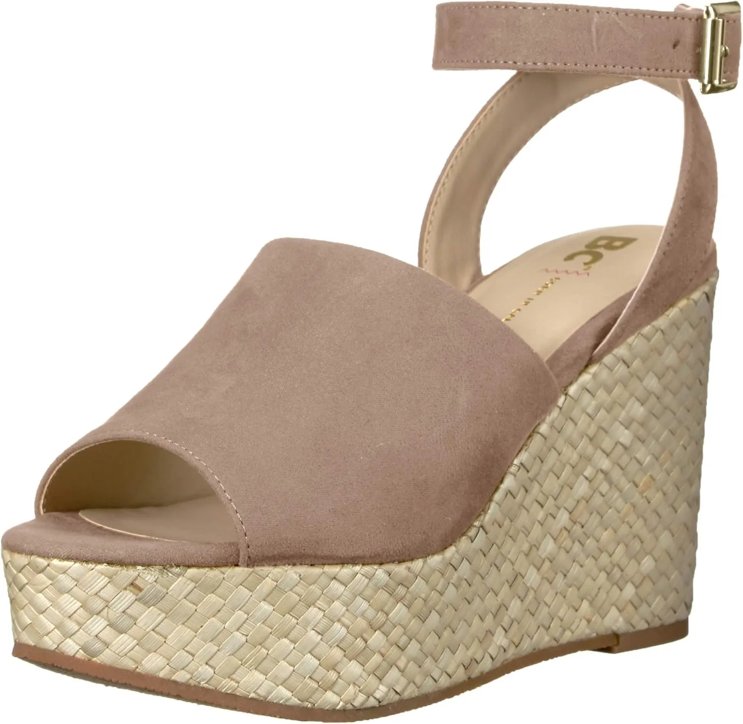 BC Footwear Womens Wild Orchids Vegan Suede Peep-Toe Wedge Sandals