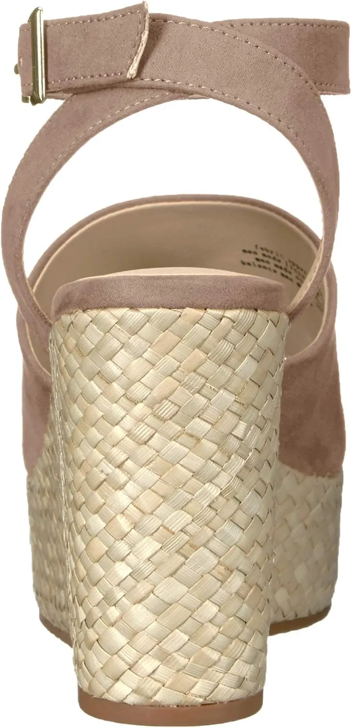 BC Footwear Womens Wild Orchids Vegan Suede Peep-Toe Wedge Sandals