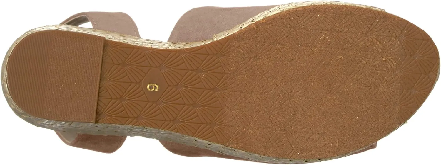 BC Footwear Womens Wild Orchids Vegan Suede Peep-Toe Wedge Sandals