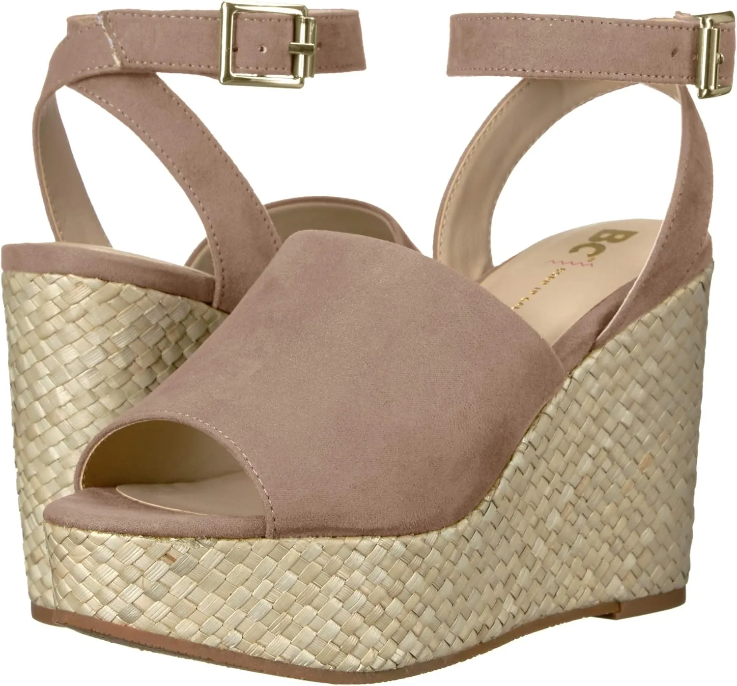 BC Footwear Womens Wild Orchids Vegan Suede Peep-Toe Wedge Sandals
