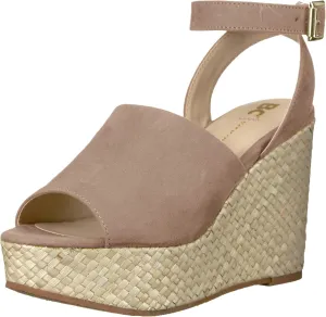 BC Footwear Womens Wild Orchids Vegan Suede Peep-Toe Wedge Sandals