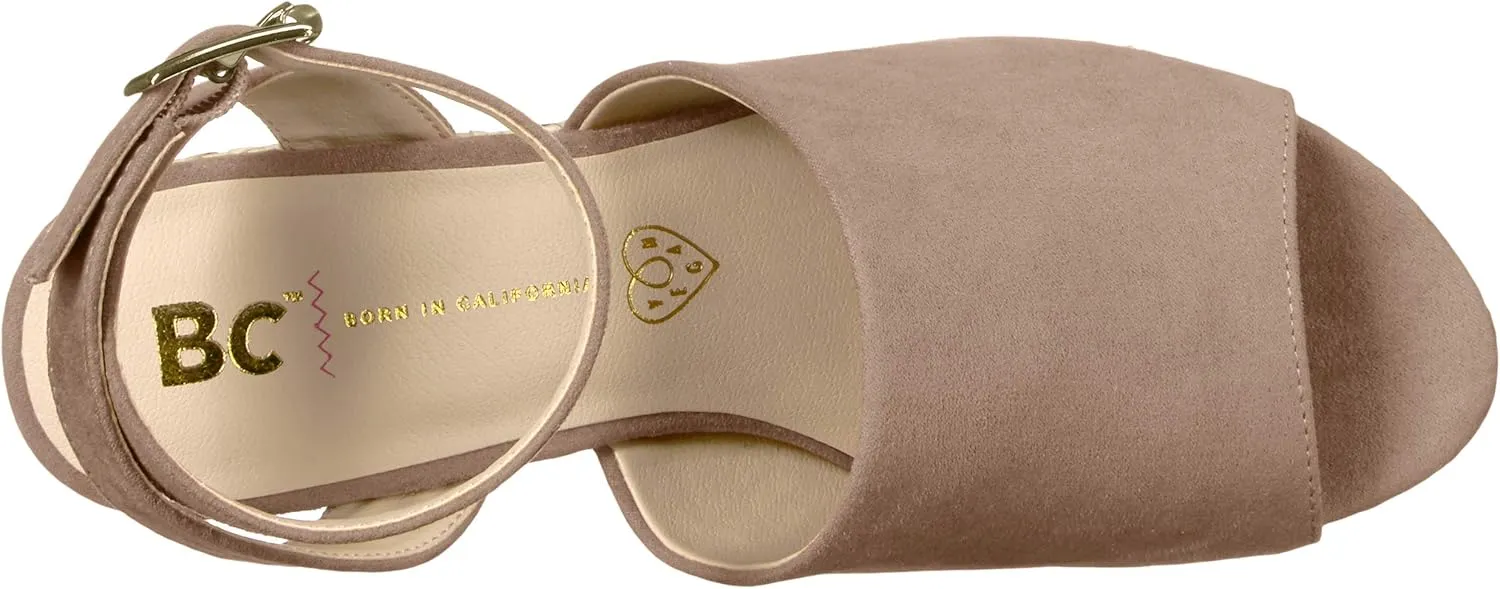 BC Footwear Womens Wild Orchids Vegan Suede Peep-Toe Wedge Sandals